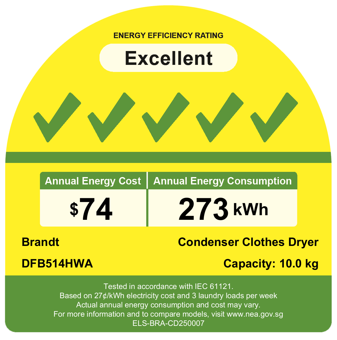 10kg Brandt Front Load Heat Pump Condenser Dryer