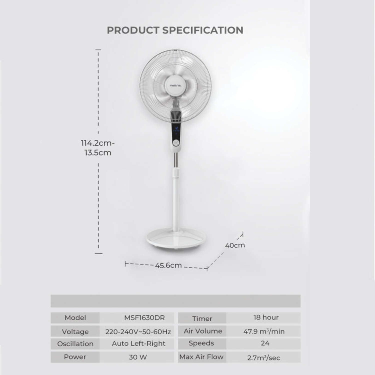 Mistral MSF1630DR - 16” DC Stand Fan with Remote
