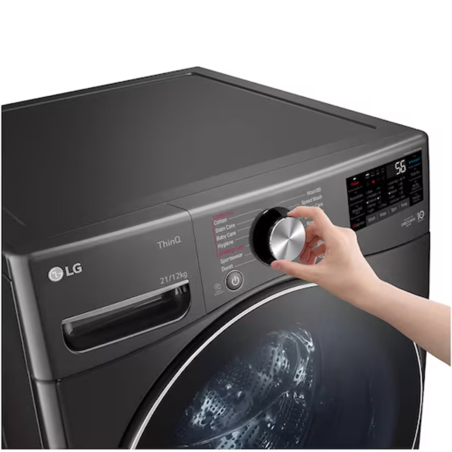 21/12kg LG AI Direct Drive Front Load Washer Dryer Black Steel