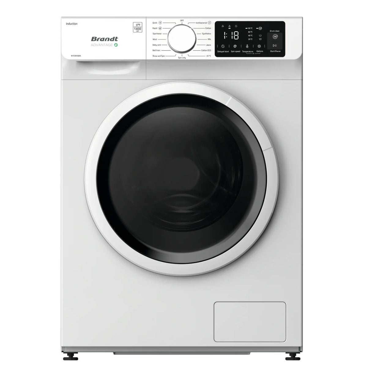 8kg Brandt WFB384QWA Front Load Slim Line Washing Machine (4 ticks)