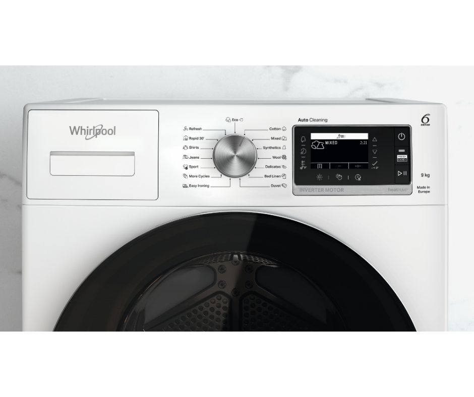 9kg Whirlpool FreshCare+ Auto Clean Front Load Heat Pump Dryer