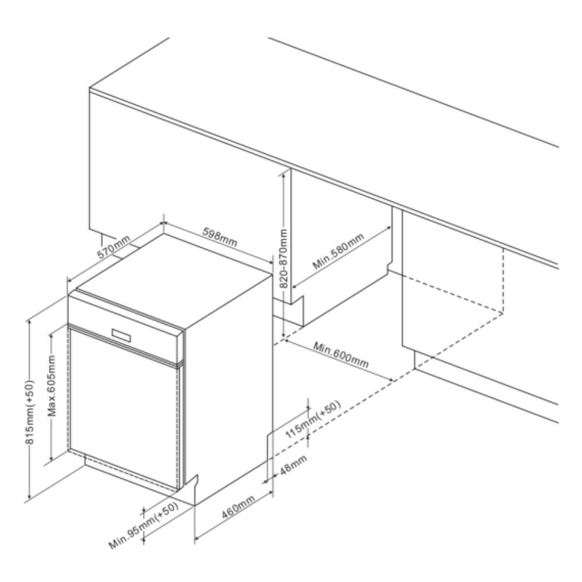 Brandt 60cm Built-in Semi Integrated Vortex Dishwasher Stainless Steel