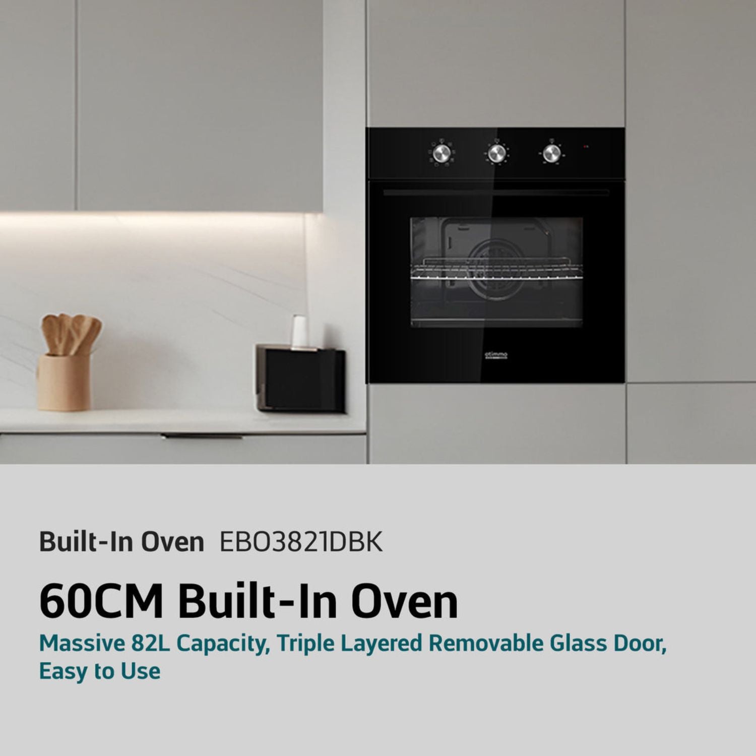 60cm EuropAce EBO3821DBK - 82L Built-in Oven (Mechanical Knob)