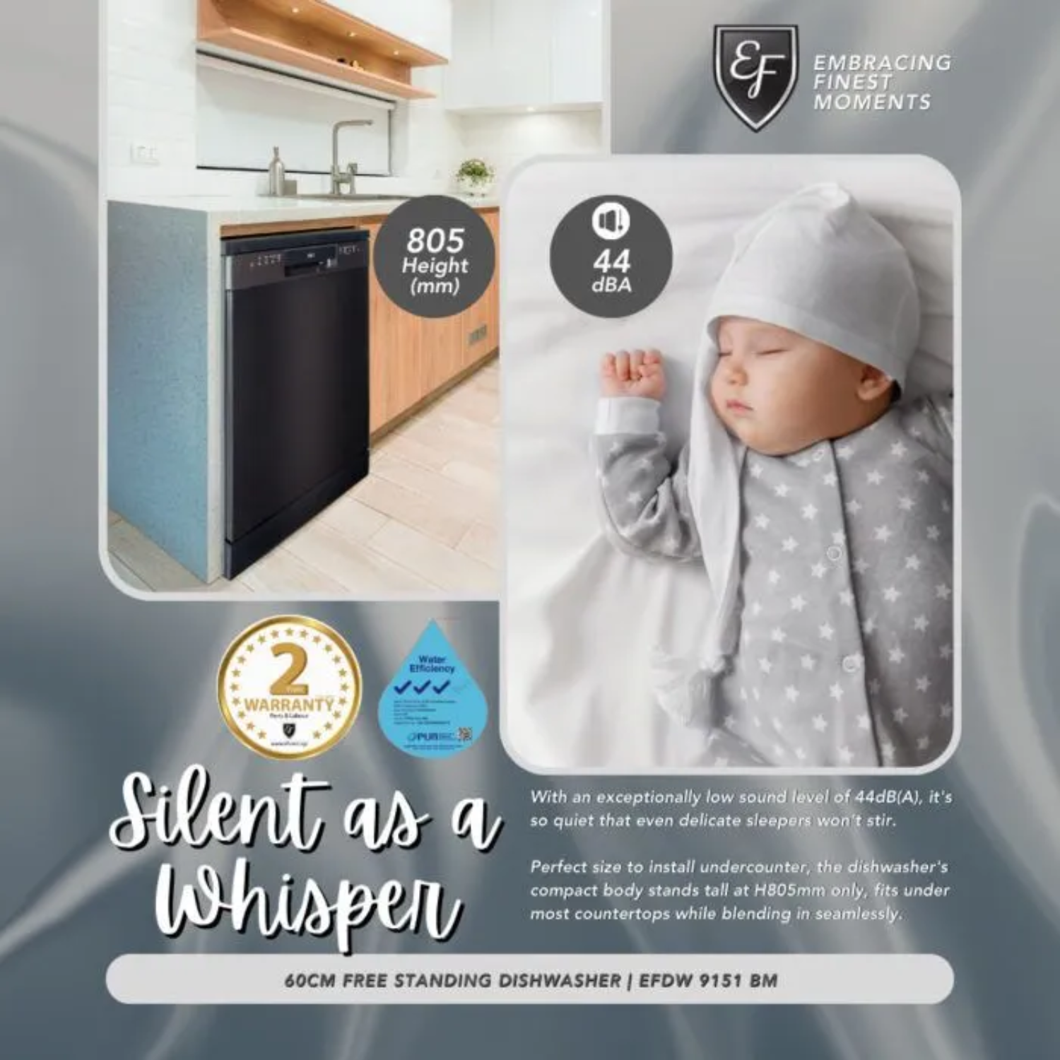 EF EFDW 9151 BM - 60cm Free Standing Dishwasher [15 Place Settings]