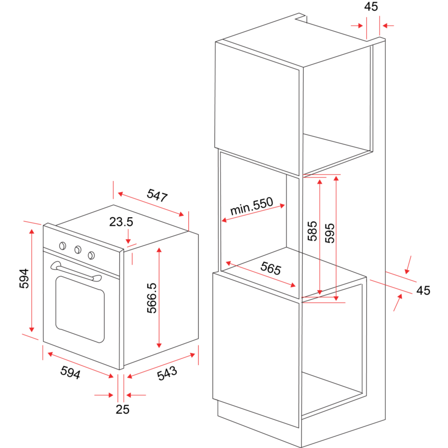 EF BO AE 62 A - 56L 6 Functions Built-in Oven