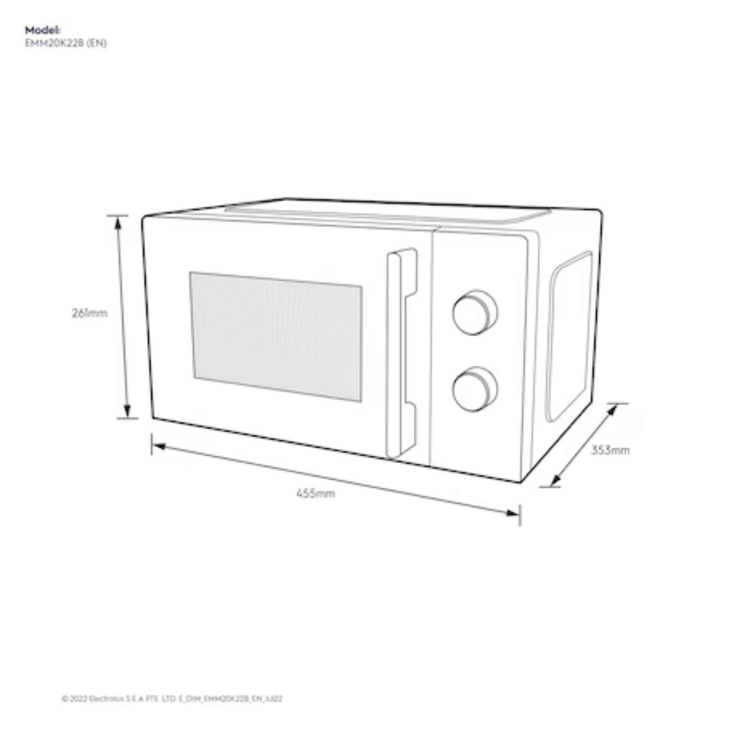 Electrolux EMM20K22B - 20L 5 Power Levels Microwave Oven