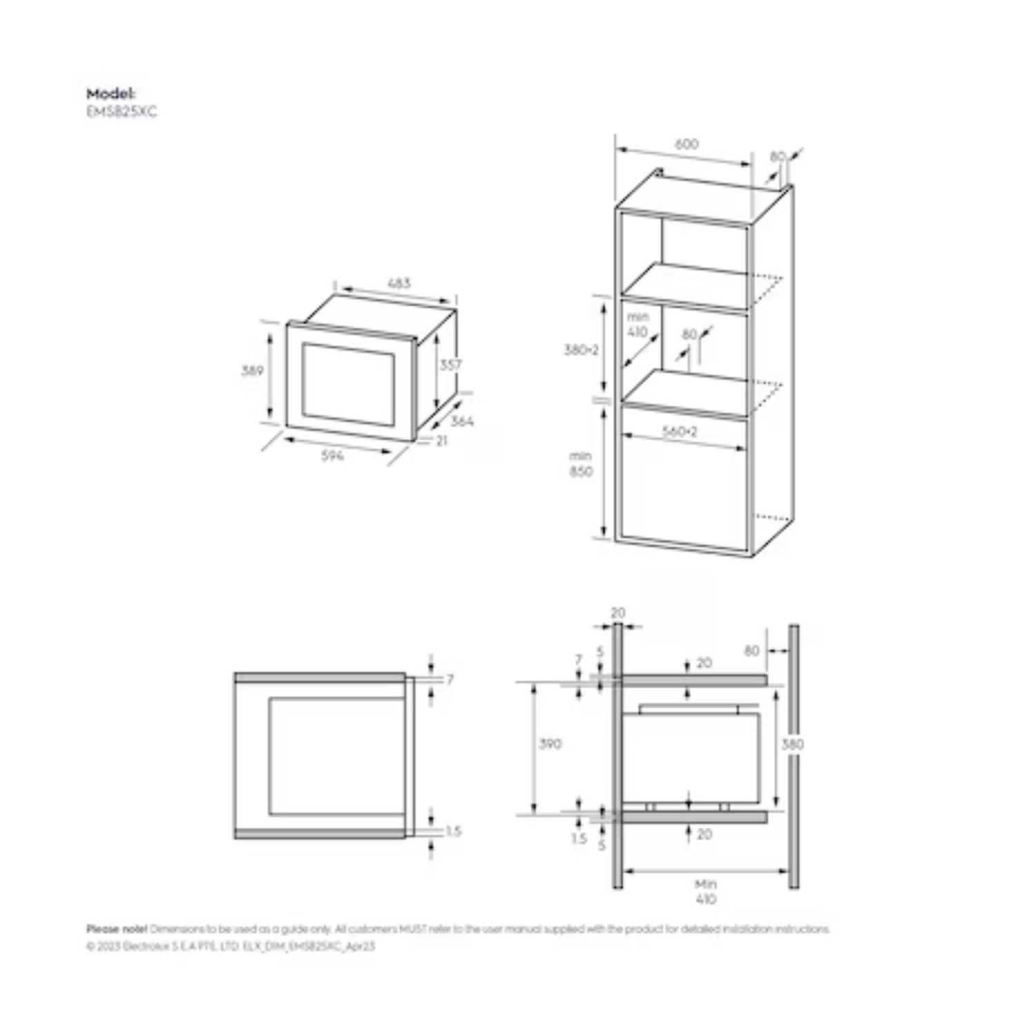 Electrolux EMSB25XC - 25L 4 Functions Built-in Convection Microwave Oven