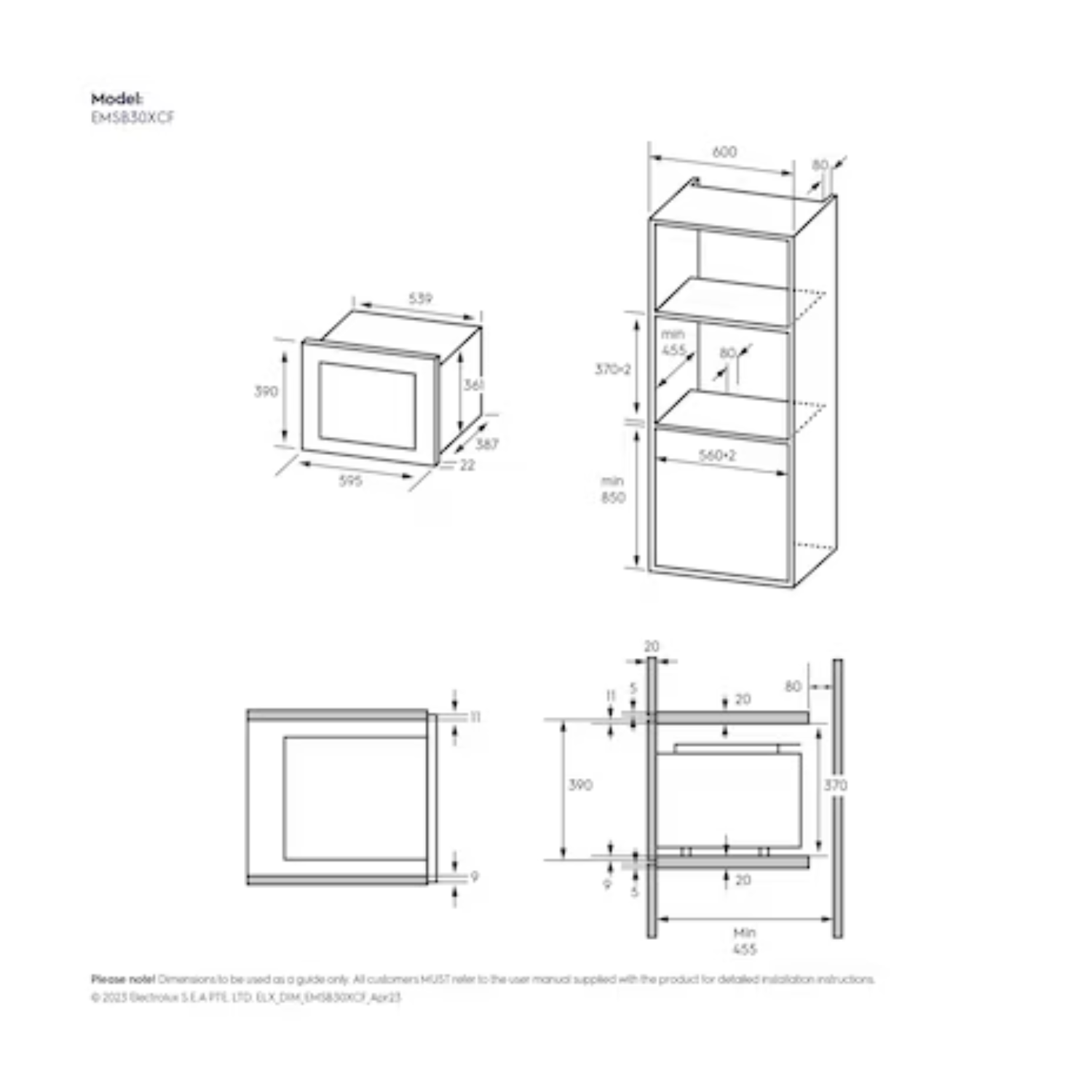 Electrolux EMSB30XCF - 30L 14 Functions Built-in Convection Microwave Oven