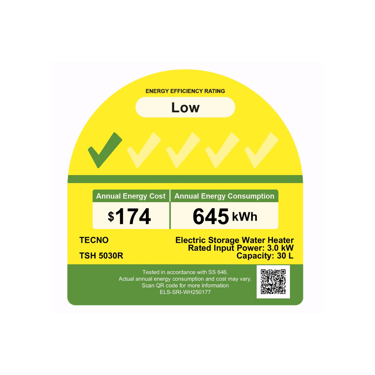 Tecno TSH 5030R - 30L Horizontal Storage Tank Heater