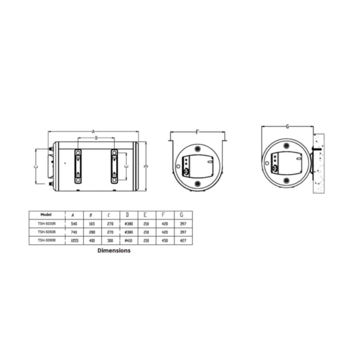 Tecno TSH 5030R - 30L Horizontal Storage Tank Heater