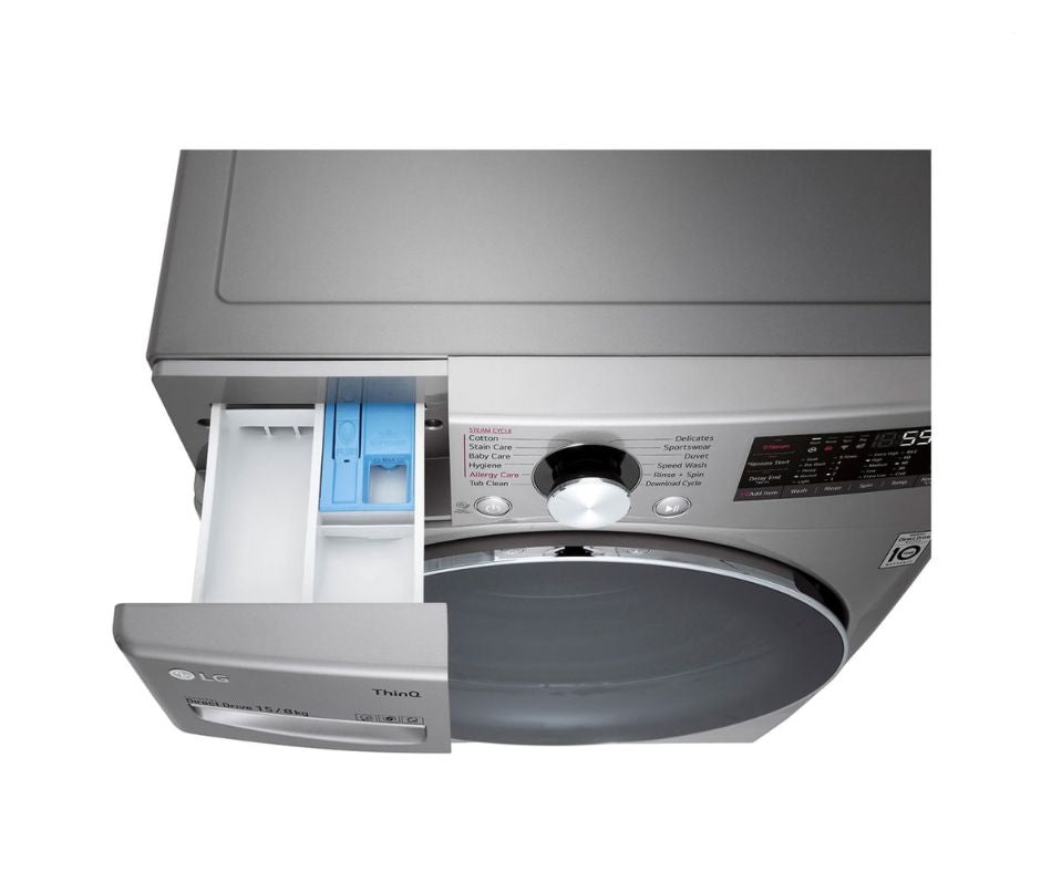 15/8kg LG AI Direct Drive Front Load Washer Dryer Silver