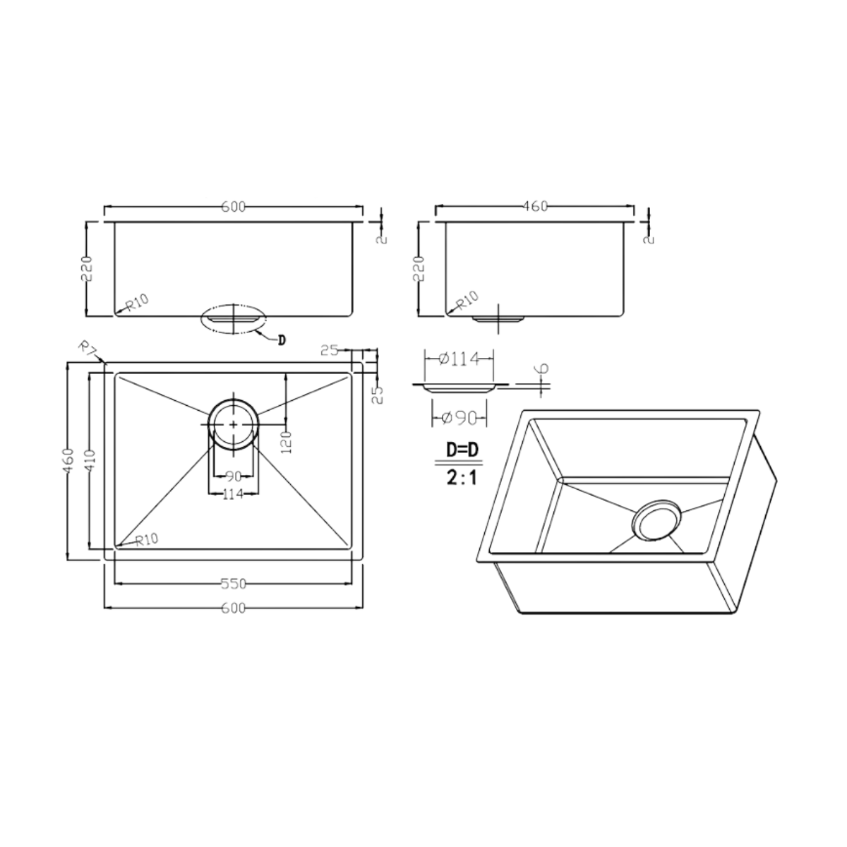 Turbo TS600-HC SS - 60cm Honeycomb Sink