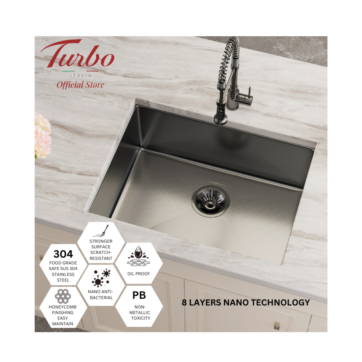 Turbo TS600-HC SS - 60cm Honeycomb Sink