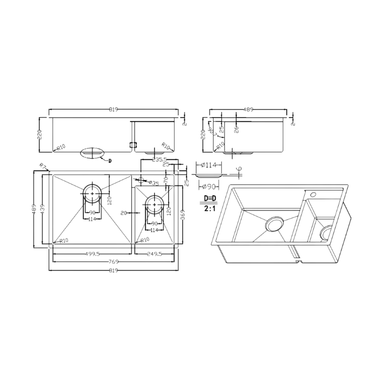 Turbo TS860-HC BK - 86cm Honeycomb Sink