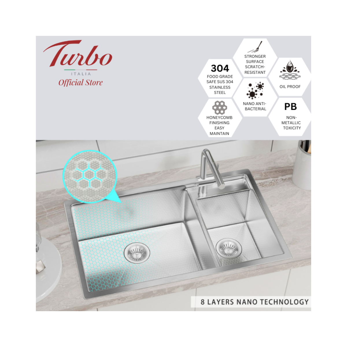 Turbo TS860-HC BK - 86cm Honeycomb Sink