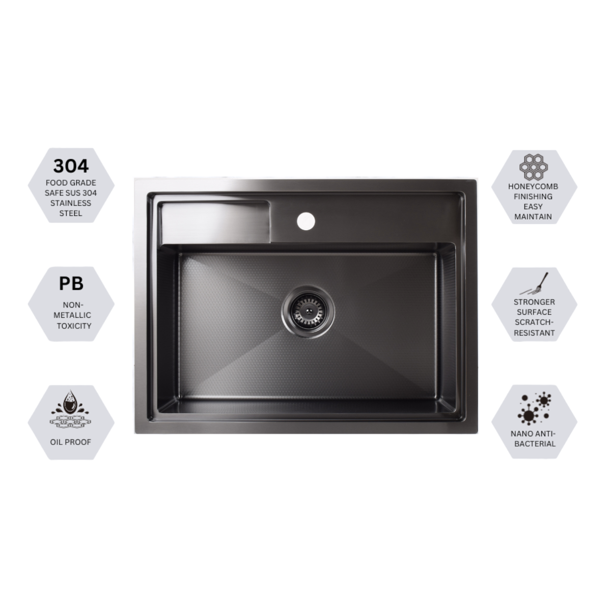 Turbo TS672-HC BK - 67cm Honeycomb Sink