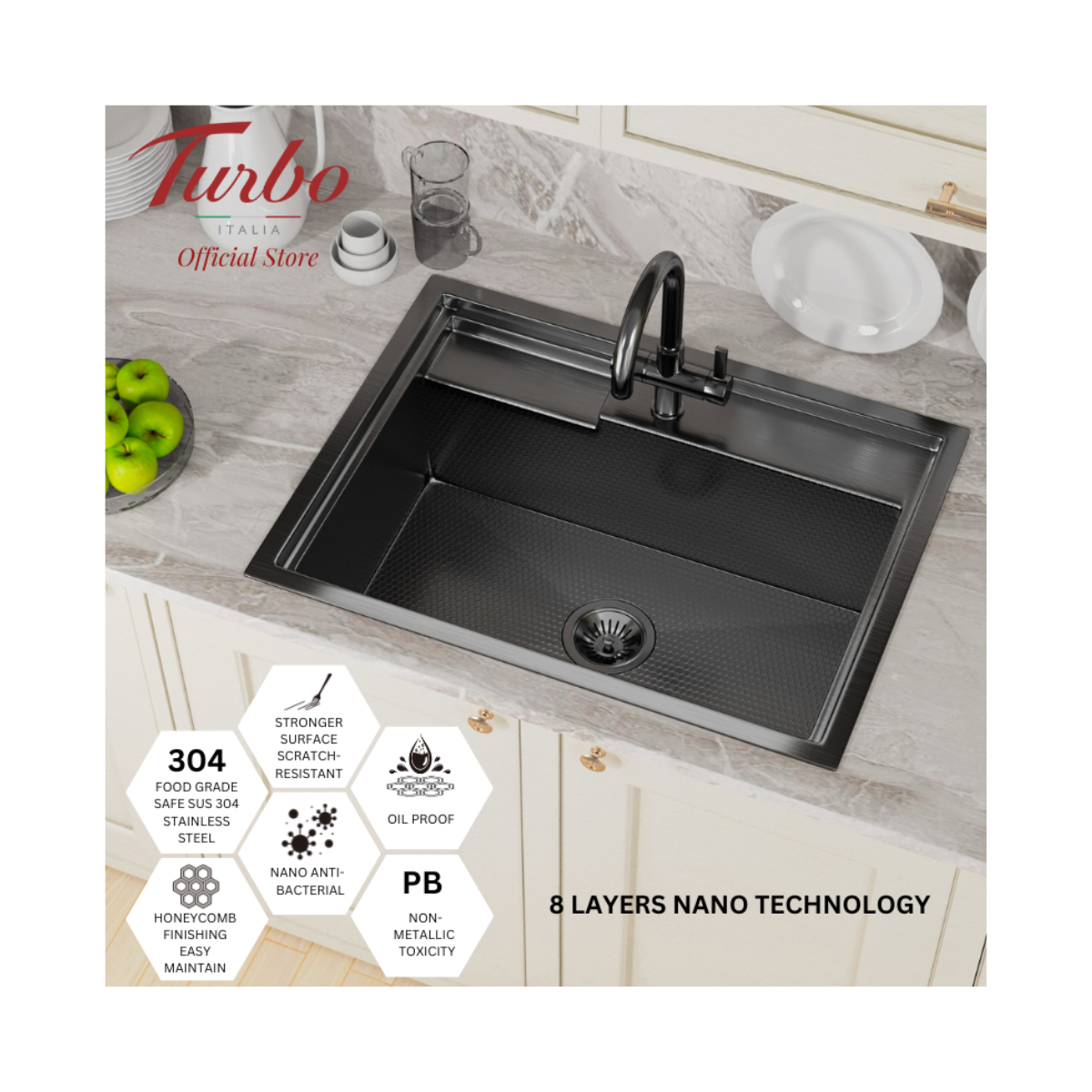 Turbo TS672-HC SS - 67cm Honeycomb Sink