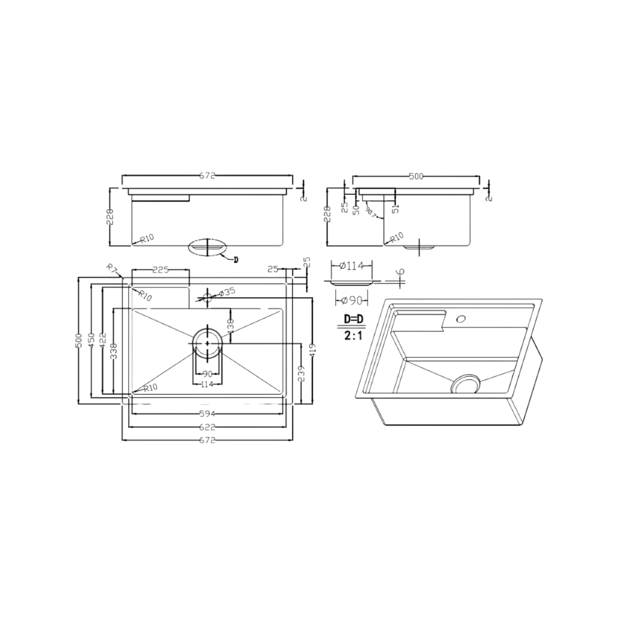 Turbo TS672-HC SS - 67cm Honeycomb Sink