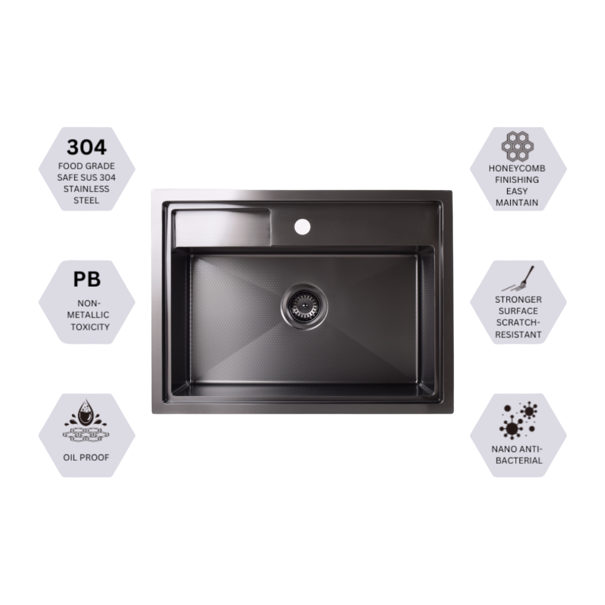 Turbo TS672-HC BK - 67cm Honeycomb Sink