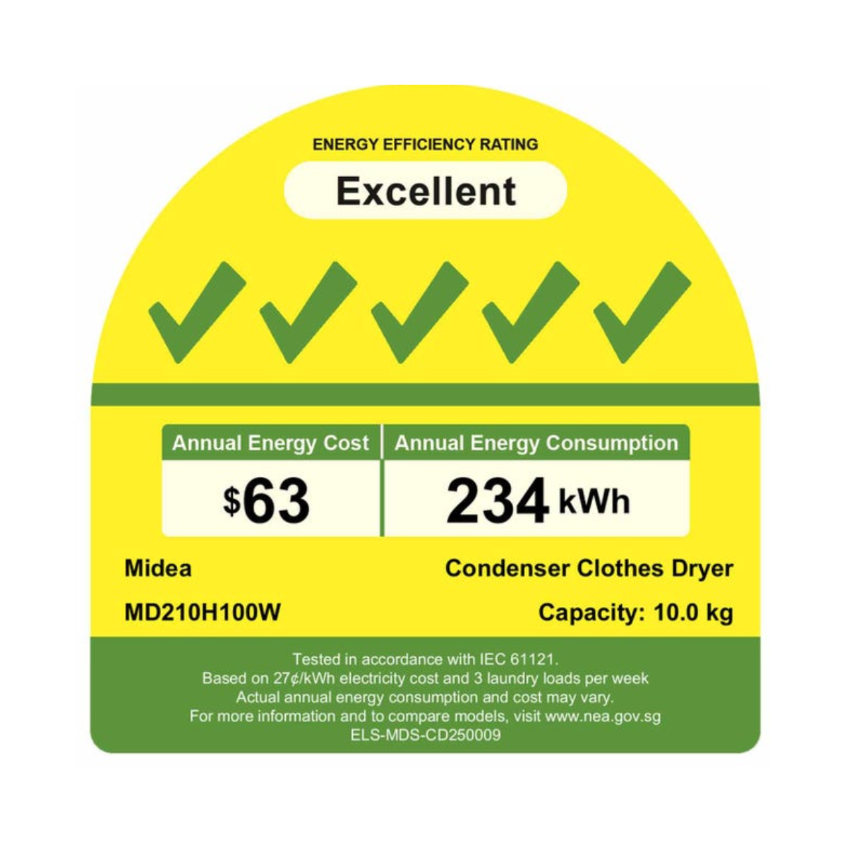 Midea MD210H100W - 10kg Heat Pump Front Load Dryer